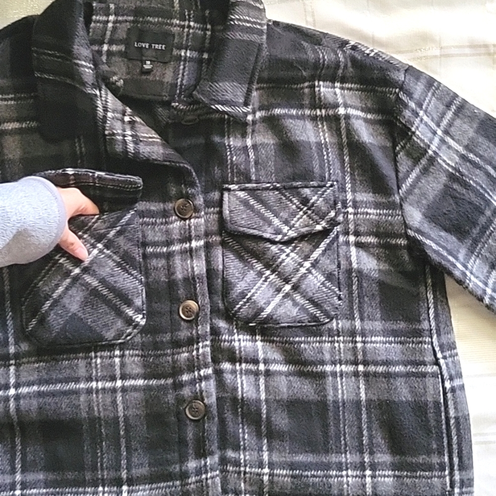 Love Tree Plaid Shacket - Picture 3 of 11